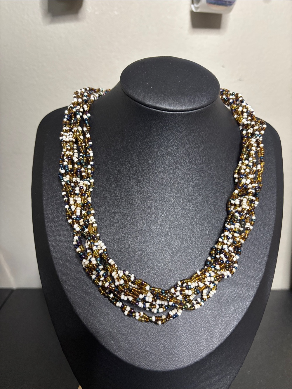 Handcrafted Glass Multi-Strand Seed Bead Necklace Vintage Statement